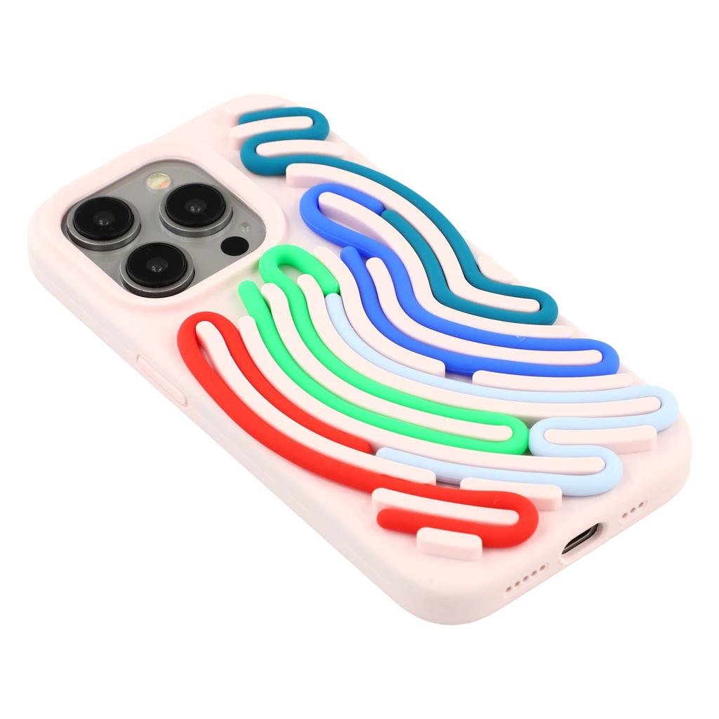 For iPhone 14 Pro Max Case 3D Stress Relief DIY Colorful Bar Silicone PC Phone Cover Arc Stripe