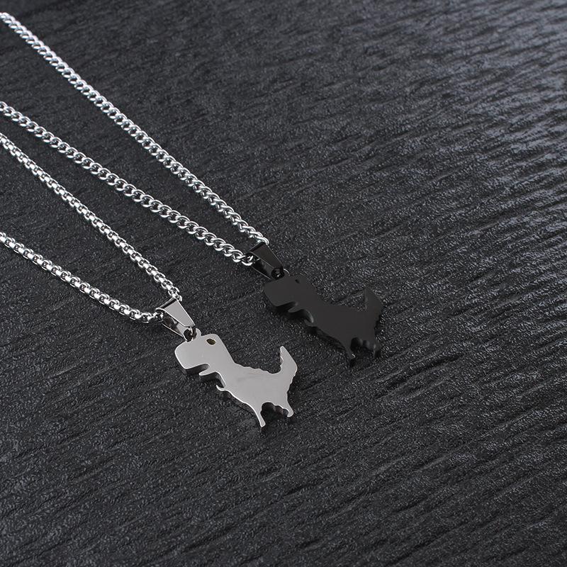 Men's Cute Dinosaur Necklace: Cartoon Stainless Steel Pendant with Sweater Chain