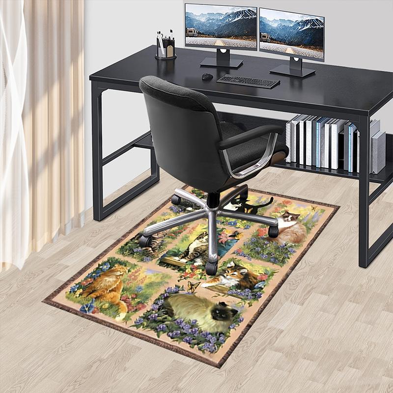 Charming Cat Garden Chair Mat Office Carpet for Home Decor, Suitable for Living Room, Bedroom, and Various Rooms