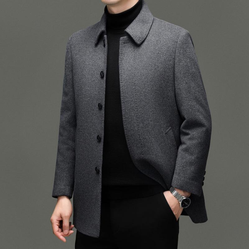 Hengyuanxiang Herren Quadratischer Kragen Mittellanger Wollmantel mit Abnehmbarem Daunenfutter - 2025 Herbst/Winter Warmer Windbreaker