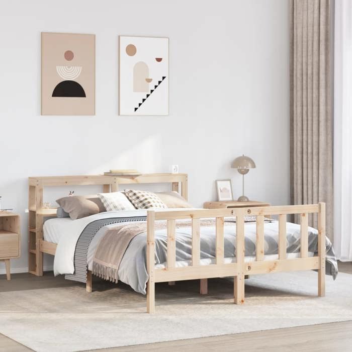 VidaXL Cadre de lit avec tête de lit 120x200 cm bois de pin massif, lit, mobilier de chambre à coucher, lit en bois, lit 3305759