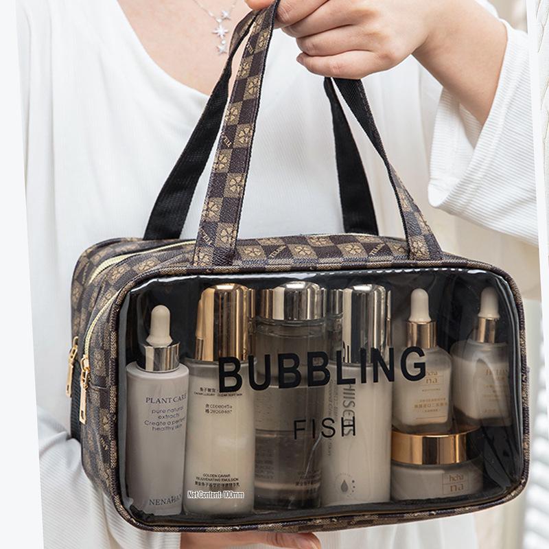 Large Capacity Waterproof PU Transparent Cosmetic & Toiletry Bag for Travel and Swimming