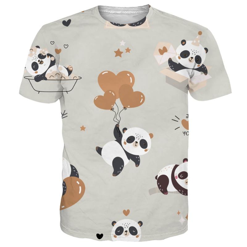 Osvěžující 3D digitálně potištěné roztomilé kreslené panda pánské letní tričko s krátkým rukávem a kulatým výstřihem