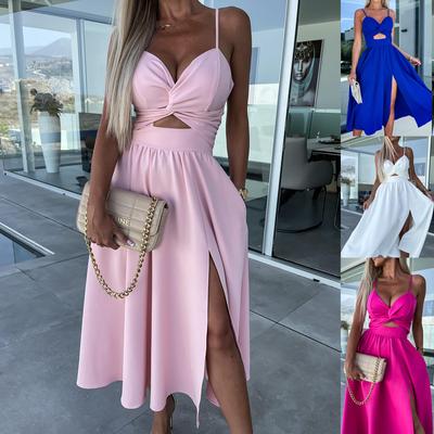 Großes Swing-Kleid für Damen mit Strapshalter, V-Ausschnitt, schmaler Passform und mittellangem Rock mit offenem Rücken