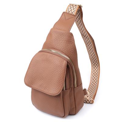 Practical Women's Bag with One Shoulder Strap Made of Large-grain Eco-leather VINTAGE Bag 22764 Brown