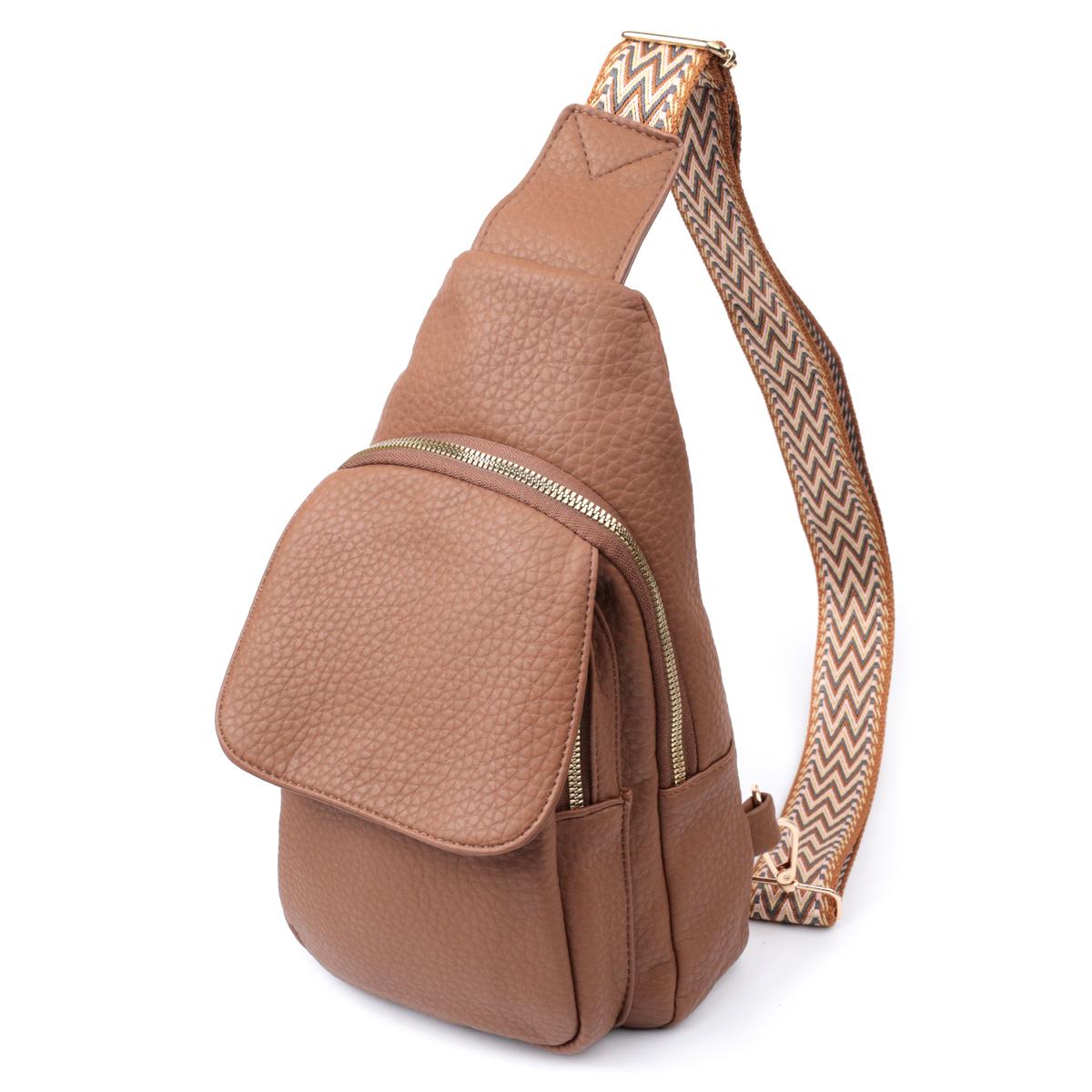 

Практична жіноча сумка з однією лямкою через плече з великозернистого екошкіри VINTAGE Bag 22764 Коричневий