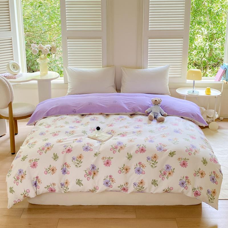 Fresh White Flowers 100% Cotton Duvet Cover Botanical Floral Pattern Quilt Cover with Zipper Queen King Bedding for All Season