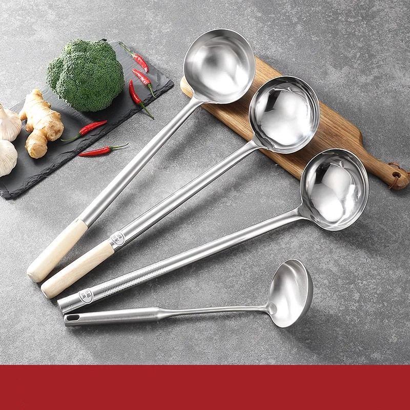 ZISIZ Stainless Steel Chef Wok Spatula & Ladle Set with Wooden Handle