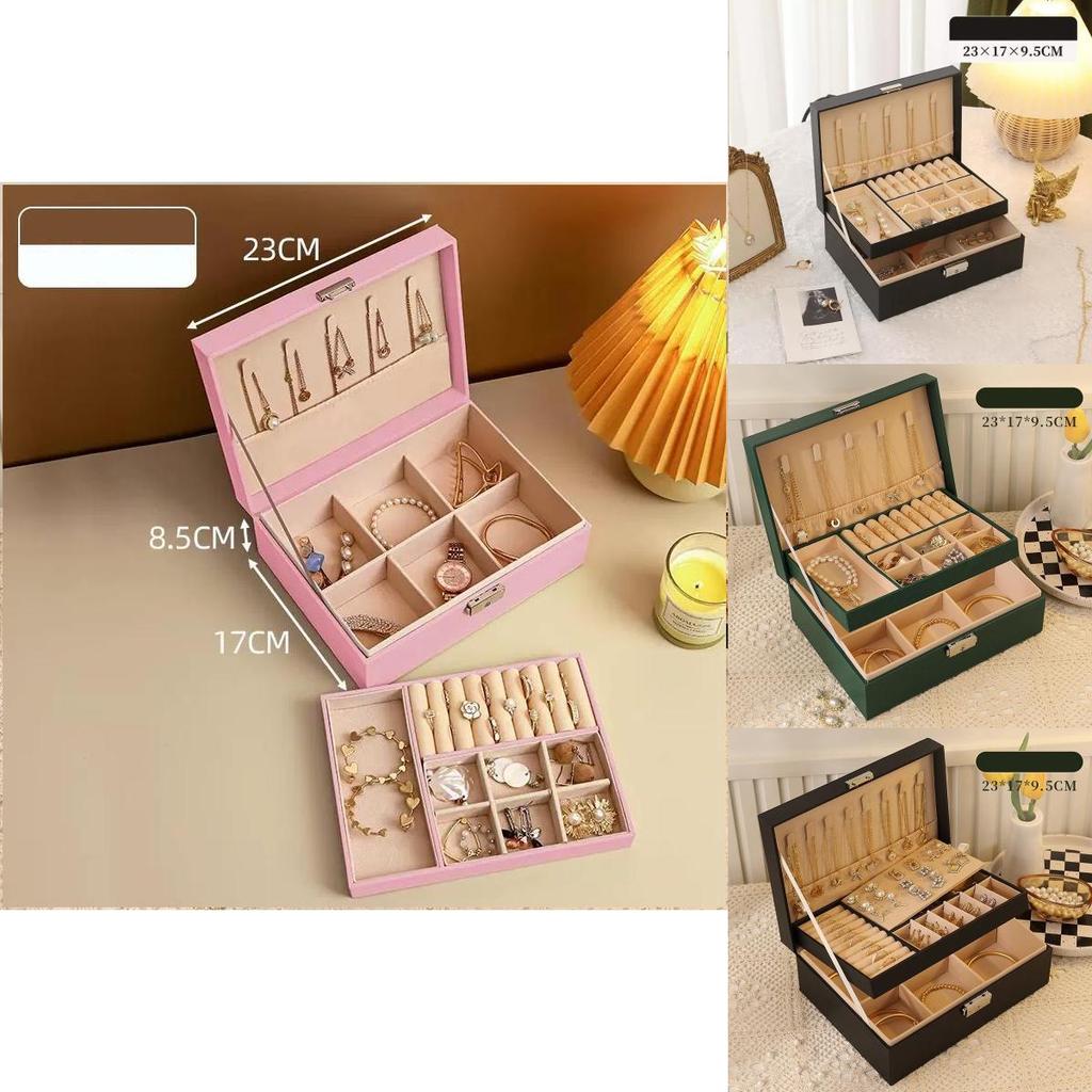 Classic Leather Jewelry Box With Multiple Layers For Elegant Storage Of Earrings Rings And Necklaces