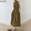 ZANZEA Women Casual Sleeveless Ruffled Baggy Casual Long Dress