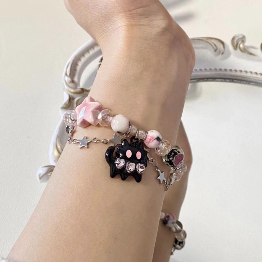Funny Cat Color Bracelet, Spice Girl Beaded Crystal, Sweet and Cool Niche Design Sense, Special Non-collision Style, Personalized Niche