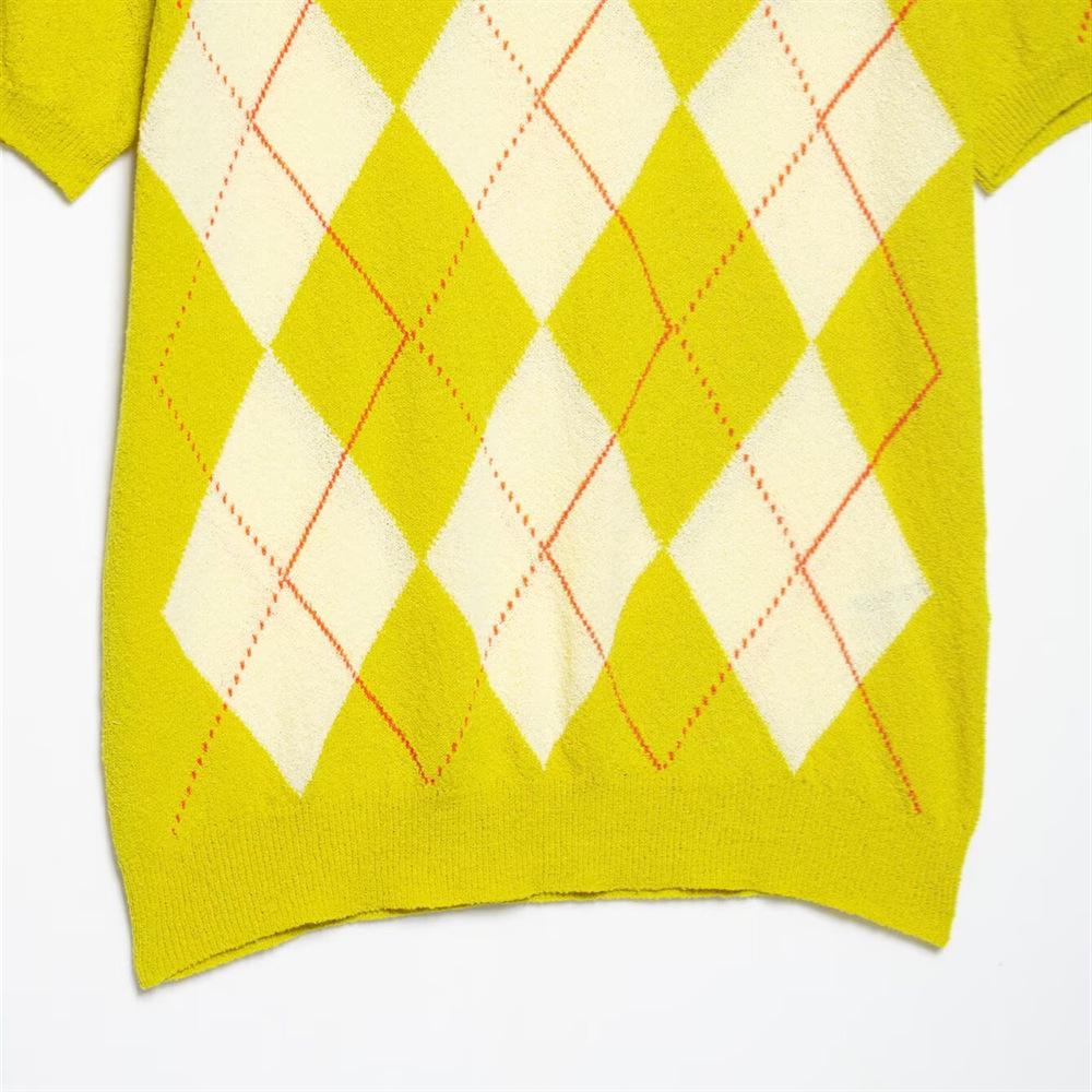 2025 Spring/Summer Women's Slim-Fit Diamond Pattern Knit Top