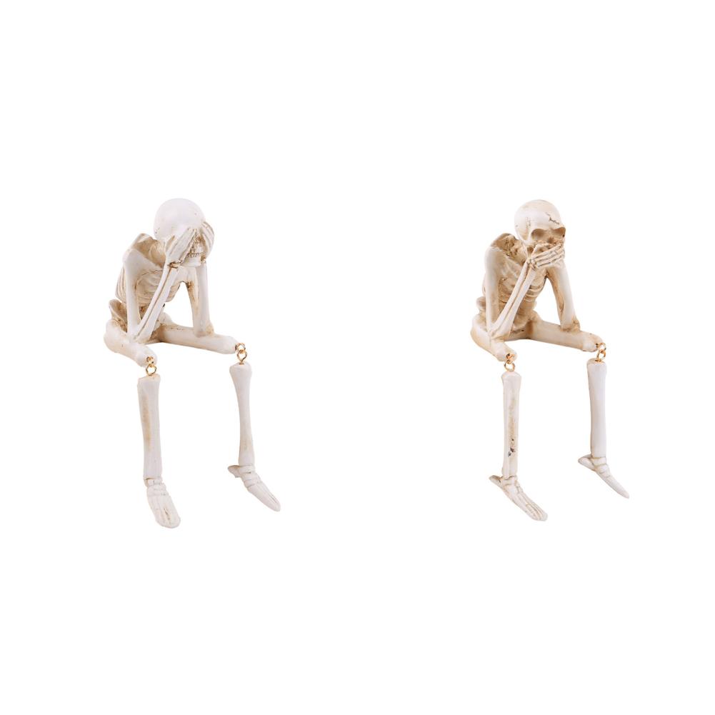 Halloween Resin Speak No Evil Skeleton Figurine for Bookshelf Table Ledge Edge