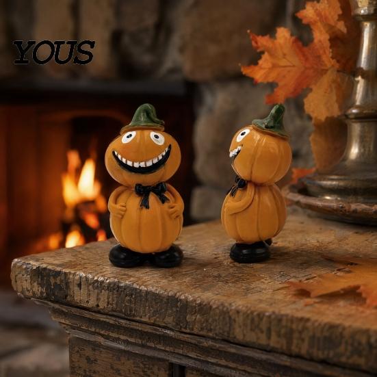 Eco-friendly Halloween Decor Pumpkin Figure Ornaments, Hand-Painted Resin Decorations with Unique Hand-painted Figures Expressions, Figurine