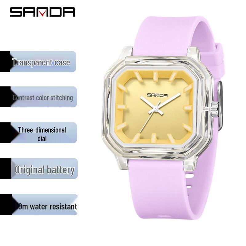 Sanda Fashion Color Block Kids Silent Quartz Square Exam Watch – 3D Creative Unisex Design