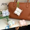 Soft Fermented Bean Curd Pendant Plush Keychain, Fluffy Doufu Bag Decoration Keychain Charm with Keyring, Backpack Handbag Purse Accessories