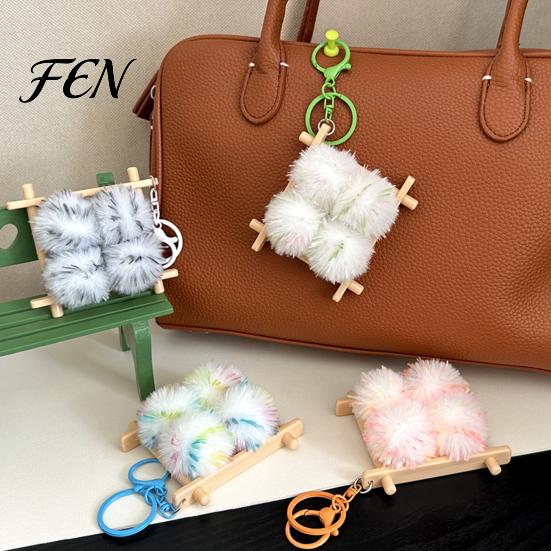Soft Fermented Bean Curd Pendant Plush Keychain, Fluffy Doufu Bag Decoration Keychain Charm with Keyring, Backpack Handbag Purse Accessories