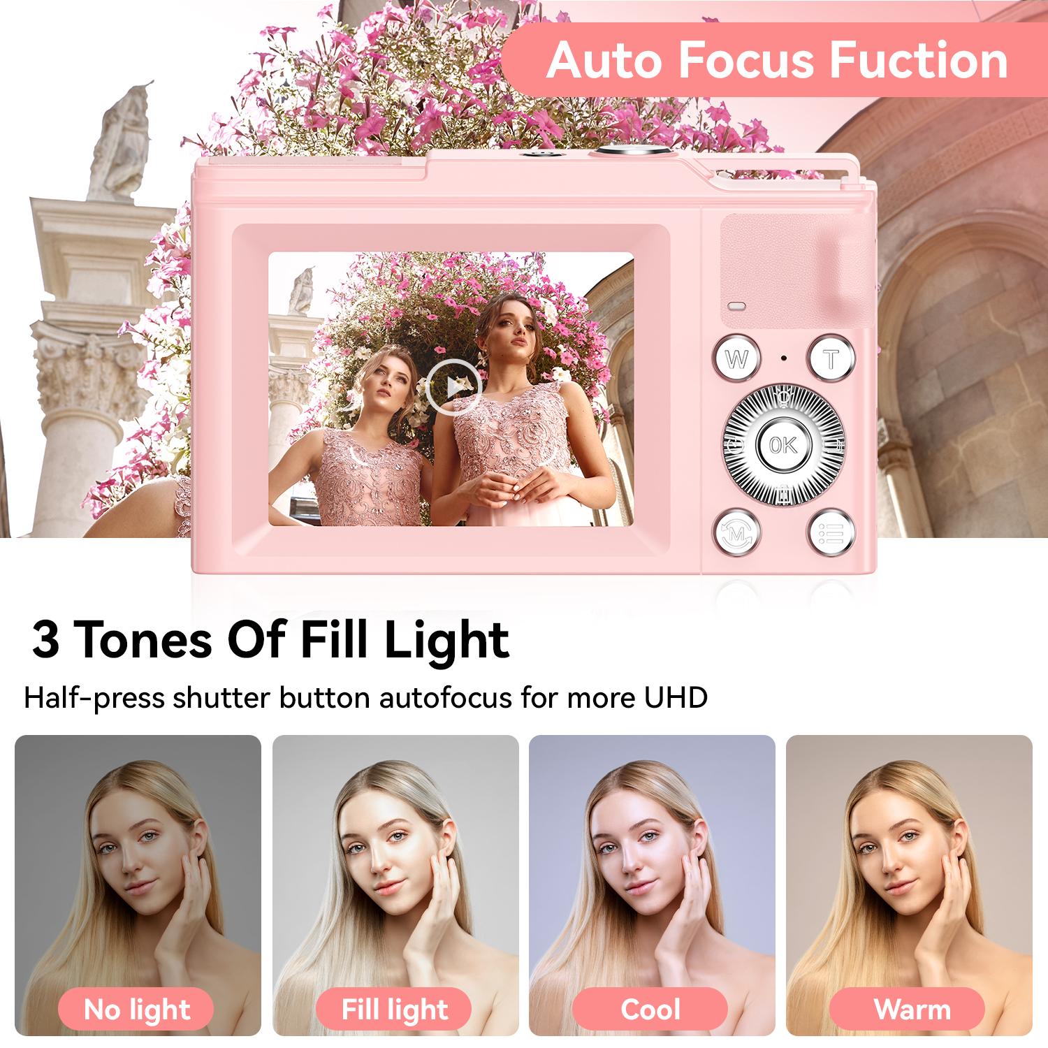 

Цифрова камера FHD 1080P Камера Цифрова камера «Наведи та знімай» із картою пам’яті 64 ГБ 16-кратним зумом Компактна камера з анти-тремтінням для хлопчиків і дівчаток