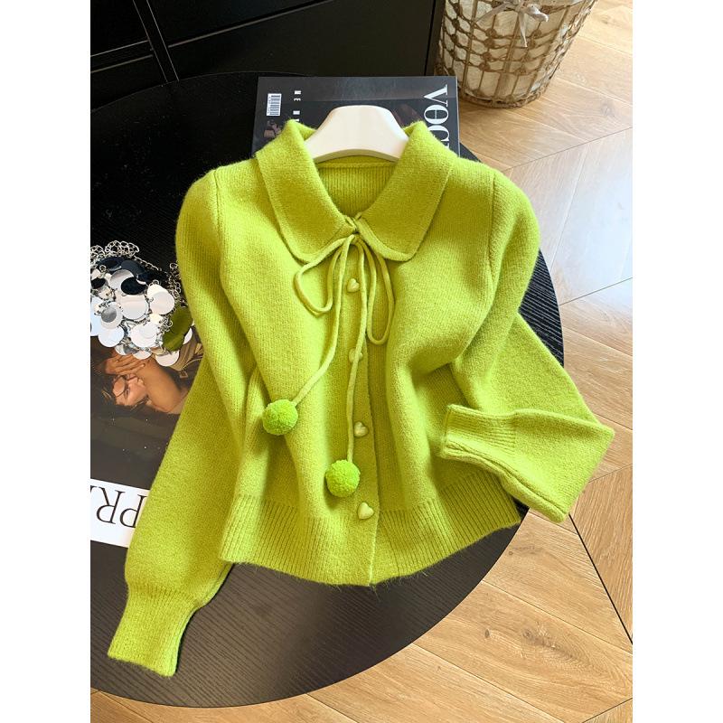 Chic Women's Winter Knit Cardigan with Pom-poms - Stylish and Versatile Design