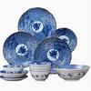 Retro Blue & White Japanese-Style Porcelain Rice Bowl & Ceramic Plate Set