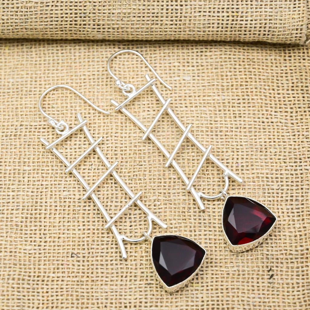 Red Garnet Jewelry, 925 Solid Sterling Silver Earrings, Handmade Gemstone Jewelry Earrings For Memorial Day