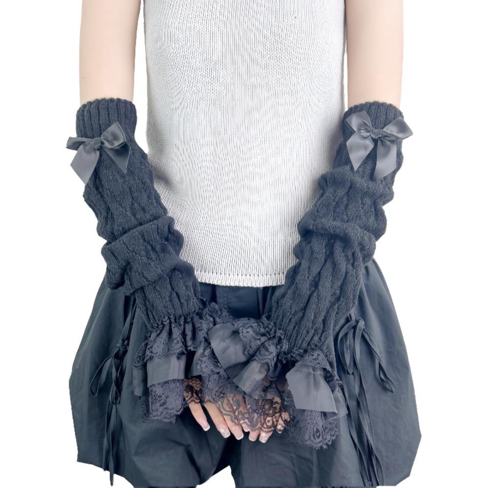 Knitted Wrist Sleeves Fingerless Anime Gloves Goth Elbow Mittens  Harajuku Style