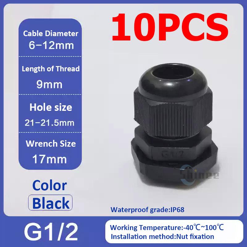 10Pcs Waterproof Cable Gland NPT 1/4 NPT 1/2 NPT 3/8 American Nylon Cable Joint Black Flame-retardant 4-25mm Wire Connector IP68