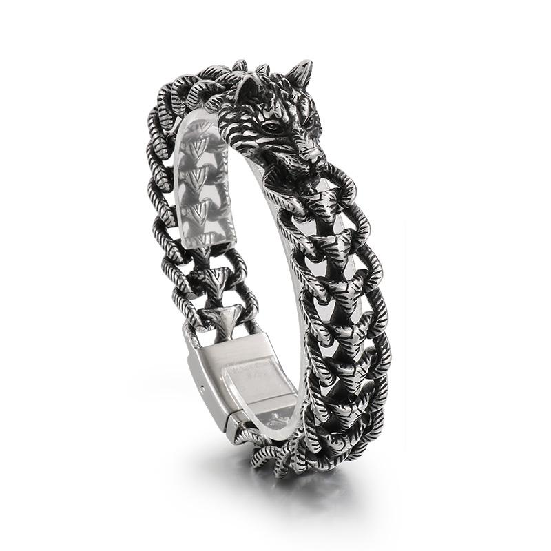 Cast Wolf Dog Head Bracelet for Men Cool Jewelry - Stainless Steel 316L - KB184389-KJX