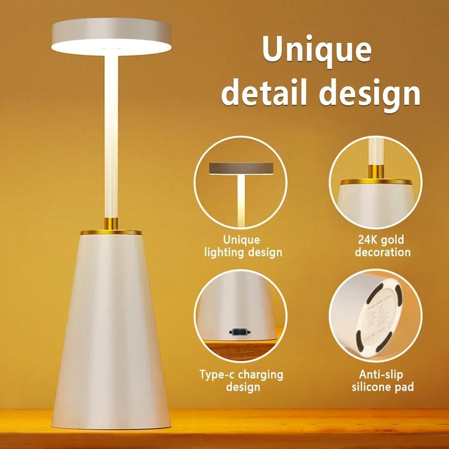 Rechargeable LED Desk Lamp Wireless Charging Metal Table Lamp Eye Protection Bedside Reading Light Home Office Bar Ambient Light
