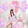 Rainbow Transparent Colorful Bow Balloon Set with 32 inch Pink Digital Balloon 0-9 for Anniversary Birthday Party Decoration
