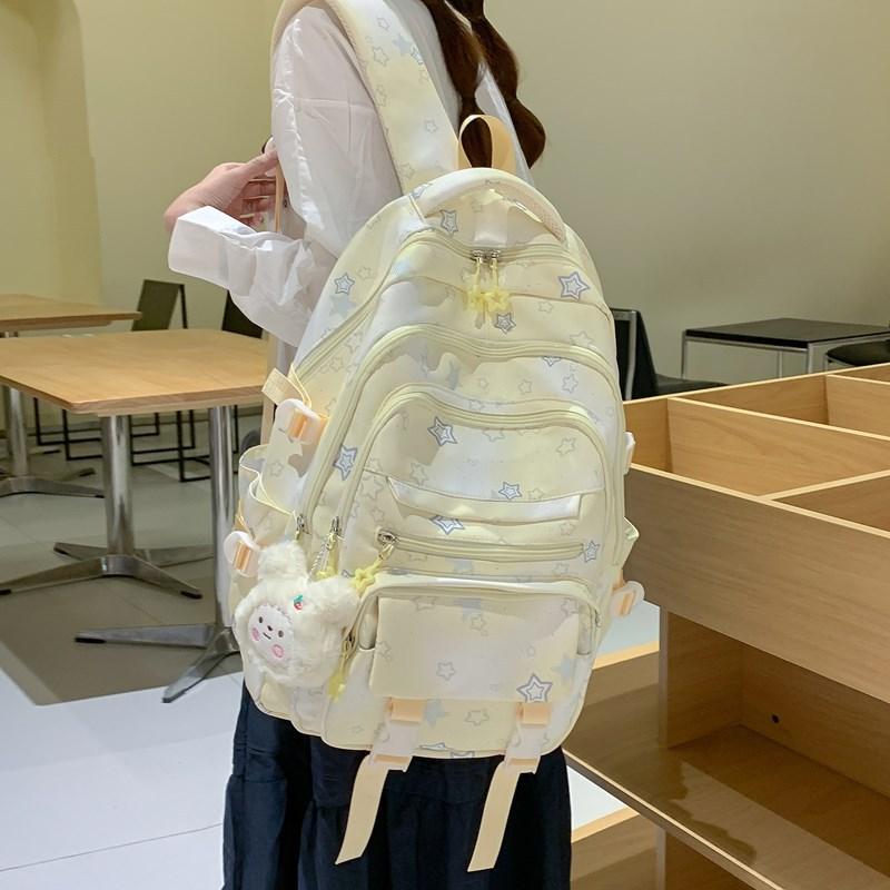 Schoolbag Schoolbag Girl Ins Simple Fashion Korean Version Contrasting Color Star Printed Backpack Junior High School Student Backpack