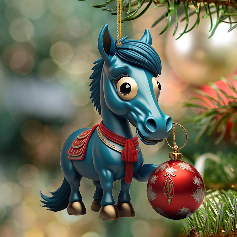 HOMZY 7pcs,Cute Cartoon Horse Pendant Ornaments, Double-side Print Acrylic Ornaments, Christmas Tree Hanging Decoration Christmas Decoration