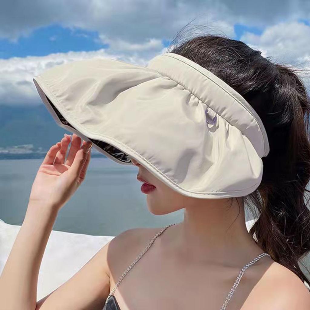 Korean Summer Dual-use Headband Sun Hat Women Hollow Top Outdoor Travel Cap Uv Sea Beach Hat Wide Brim Visor Hat Adjustable Size