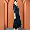 Women's Plus Size Printed Velvet Dress Autumn Loose V-neck A-line Long Casual Dress