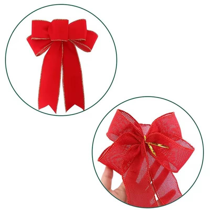 Christmas Bows Hanging Ornament - Linen & Cotton Material Xmas Tree Decorations for Home DIY Holiday Party Front Door Bedroom