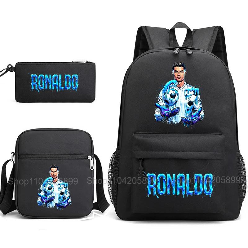 CR7 Ronaldo Backpack Football 67 Print School Bag With Shoulder Bag & Pencil Case For Student Boys Gift Daily Travel Rucksack