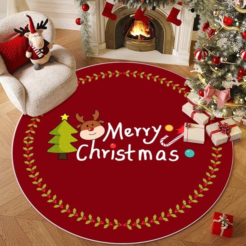 60/80CM Santa Claus Round Christmas Rug Anti-Slip Xmas Floor Mat  for Bedroom Living Room