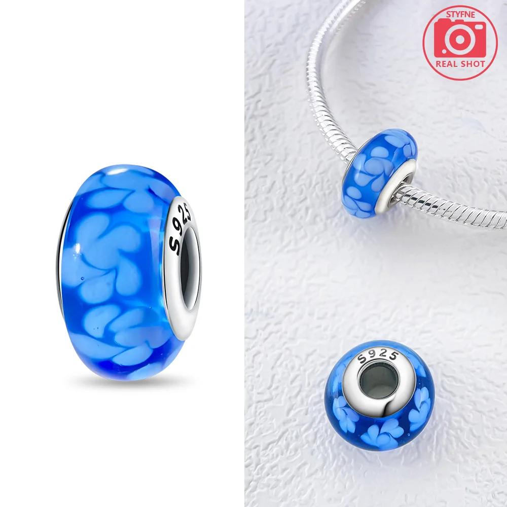925 Silver Bracelet Women Diy Jewelry Gift Accessories Charms Beads Pink Murano Glass Blue Flower Butterfly Beads