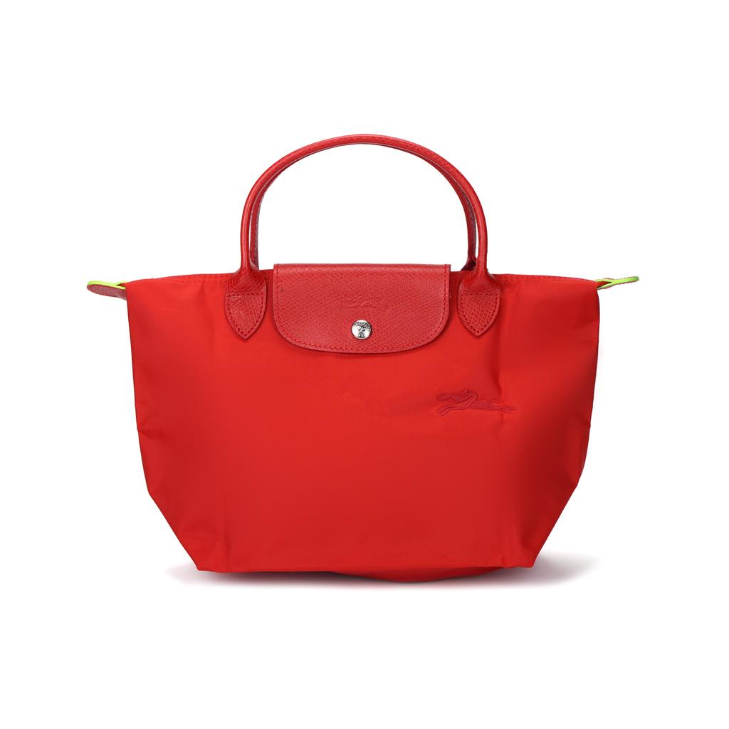 Longchamp Le Pliage Logo Embroidered Top Zip Tote Bag Small Women handbags Tomato-Red 1621919P83
