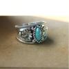 Vintage Flower Bohemian Imitation Turquoise Silver Color Metal Women Ring Suitable for Party Gathering Dinner