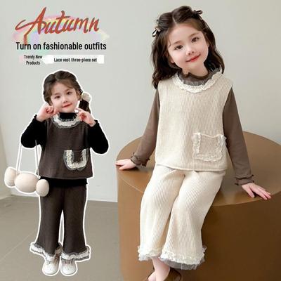 Meng Tang Tang Korean-Style Baby Girl Lace Trim Outfit - Spring/Autumn Three-Piece Set