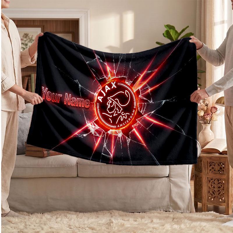 Ajax Amsterdam Personalisierte Fleecedecke Mit Fußballlogo, Individueller Name Text Weich Warm Heimdecke