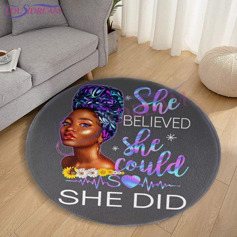 Afrykański amerykański Afro King Art Deco dywan chłopiec dziewczęcy dywanik do sypialni poliester antypoślizgowy dywanik Sofa do salonu okrągły dywanik mata do jogi
