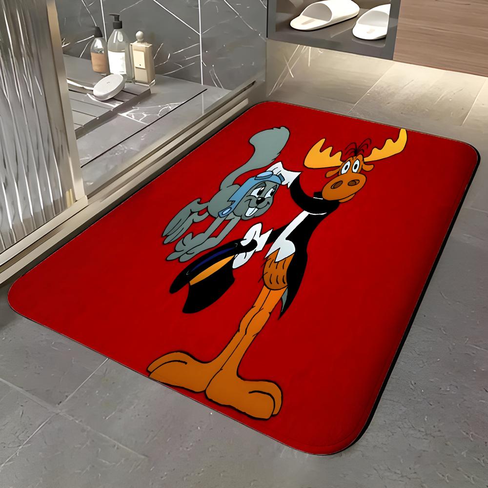 Cartoon r-Rocky & b-Bullwinkle Floor Mat Soft Flannel Entrance Door Mat Non Slip Absorbent Bathroom Bedroom Floor Rug