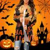 Women's Casual Halloween Printed Long Sleeve Mid-Length Cardigan Jacket for Fall