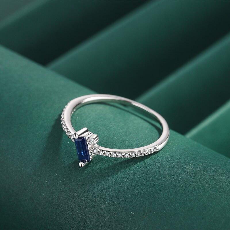 Bague classique en or 18 carats pour femmes, Baguette en saphir profond, diamant complet, bleu foncé, bijoux originaux en argent Sterling 925, cadeau