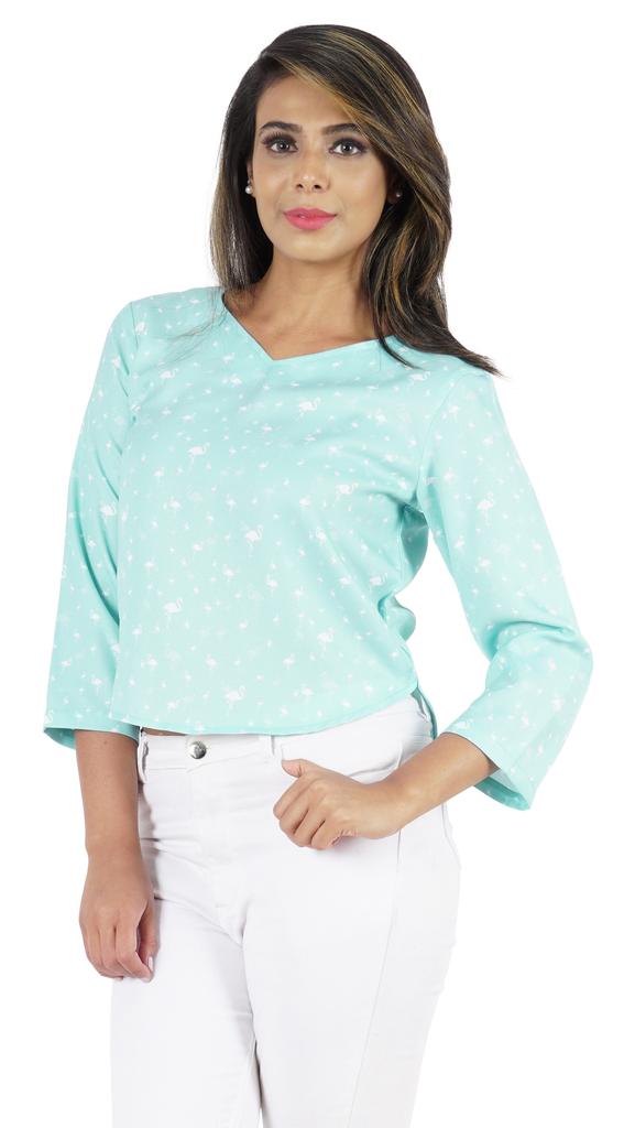 Bimba Womens 3 4th Sleeve Short Top Sweetheart Neck Top Printed Summer