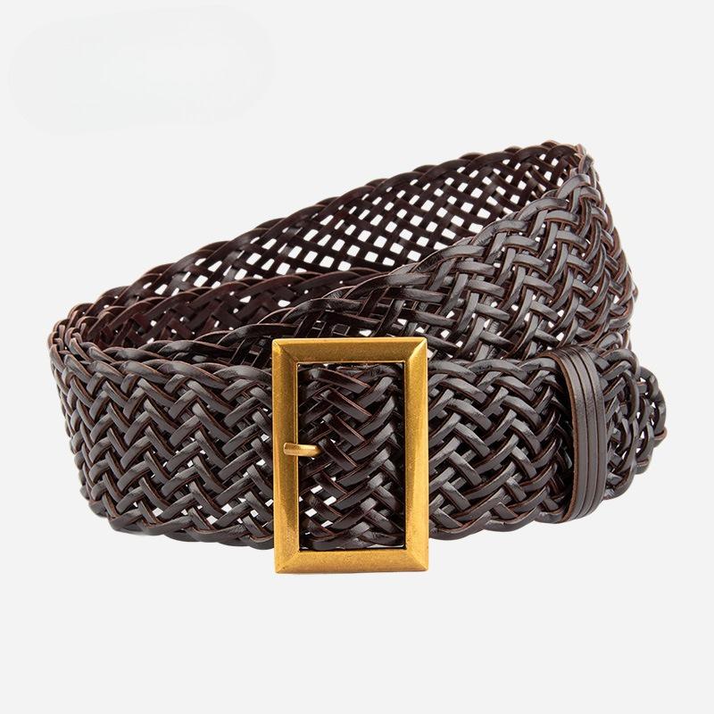 European and American French Ins Braided Belt Women's Retro Alloy Buckle Dress Belt Casual Women's Belt