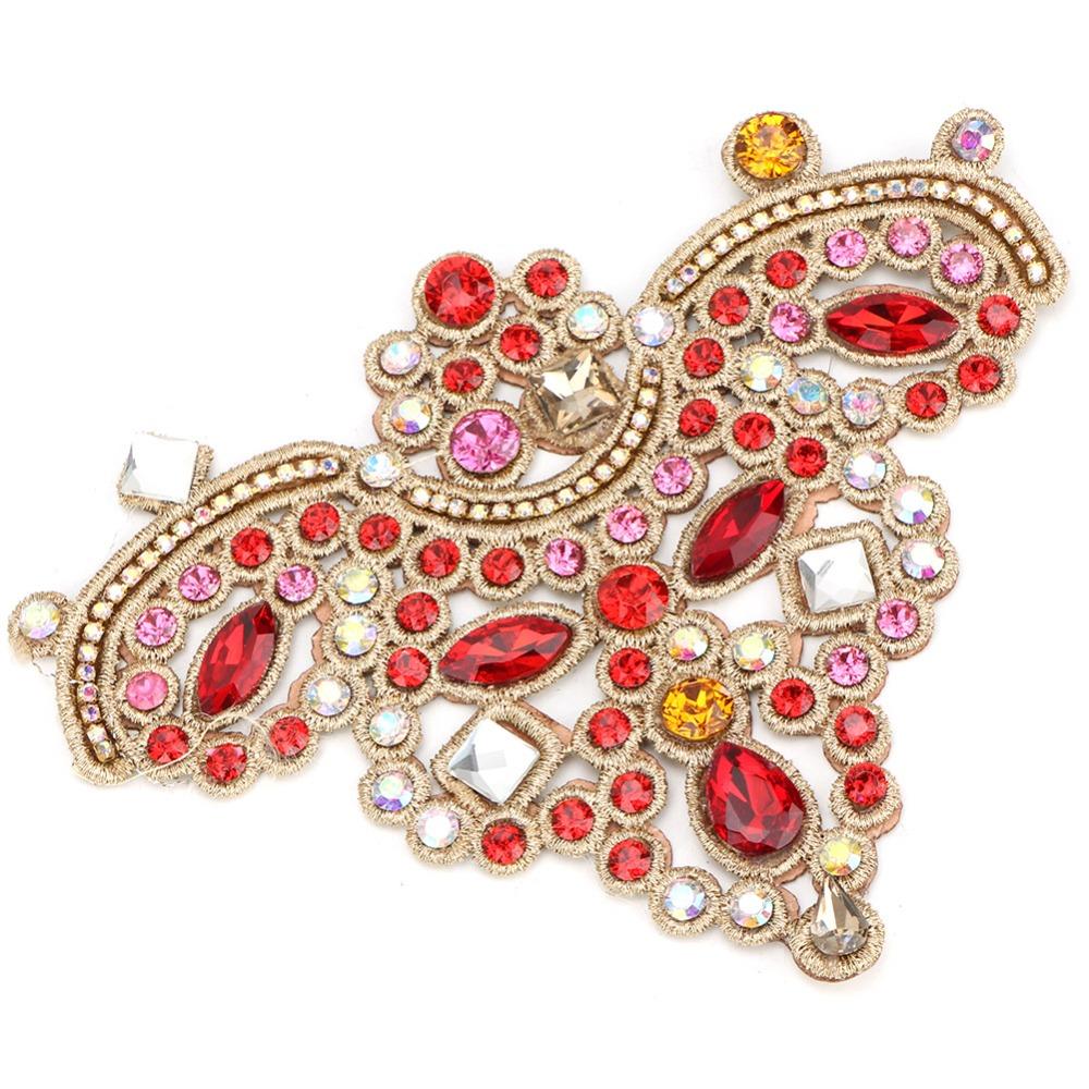 2pcs Sew On Design Rhinestone Applique Patches Beaded Applique Patches  For Clothing Accessories
