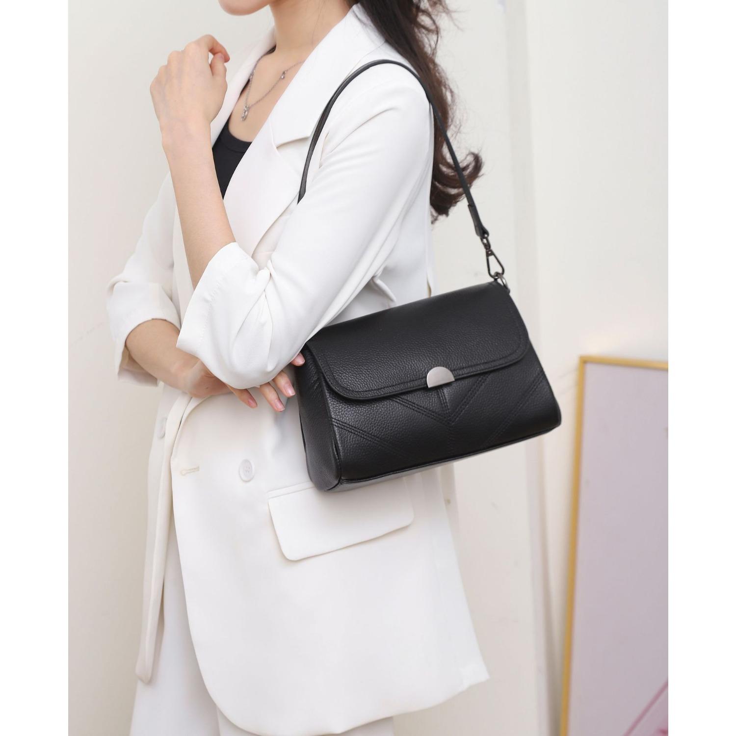 

Сумка из коровьей кожи Популярная модная сумка через плечо, Практичная женская сумка на одно плечо чёрный